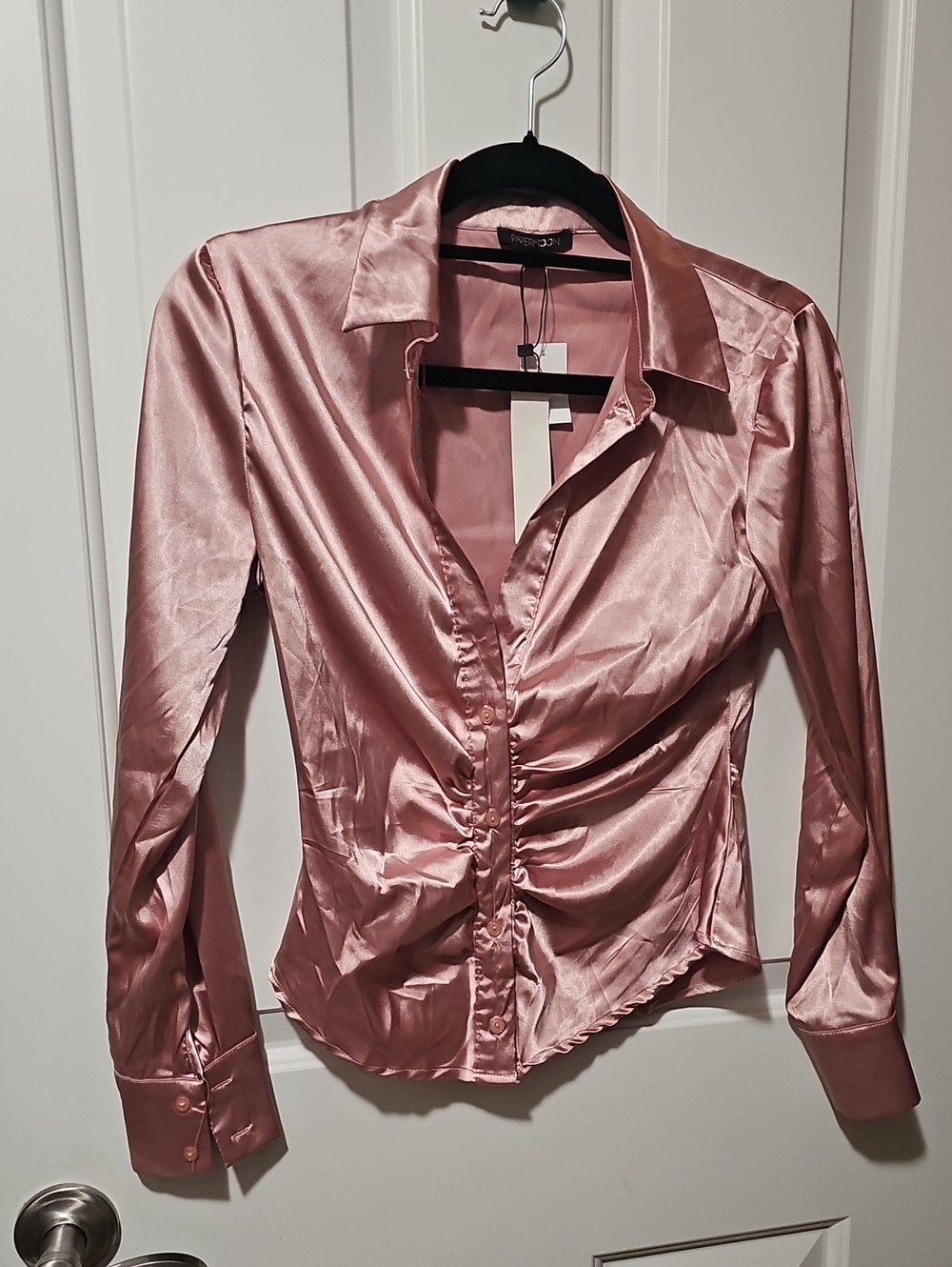 Women's Size Small Papermoon Rose Satin Button-Front Blouse NWT